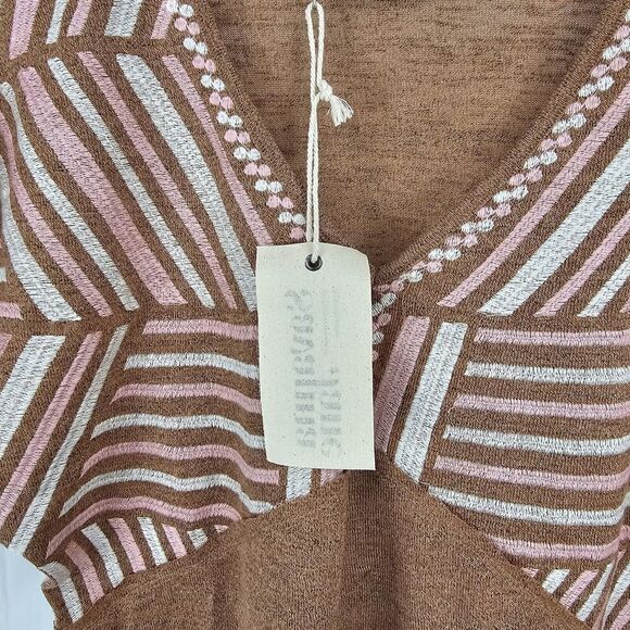 Savanna Jane Tan Embroidered Babydoll Knit Relaxed Fit Women's Size Small Nwt - Picture 8 of 9